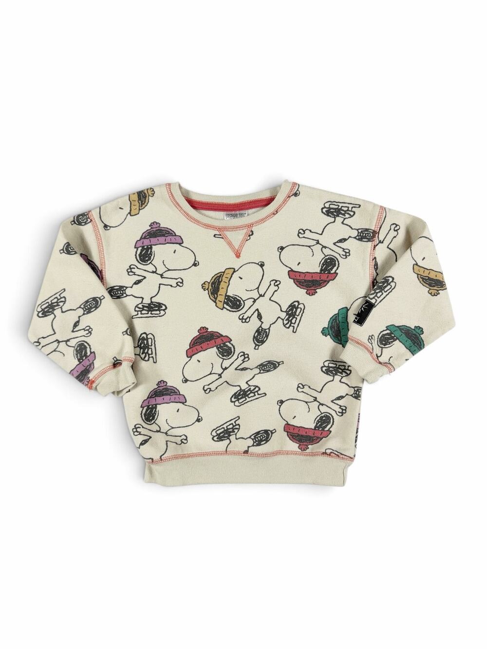 Peanuts Snoopy Kids Ice Skating Fleece Sweatshirt Cloud Cream Size 4